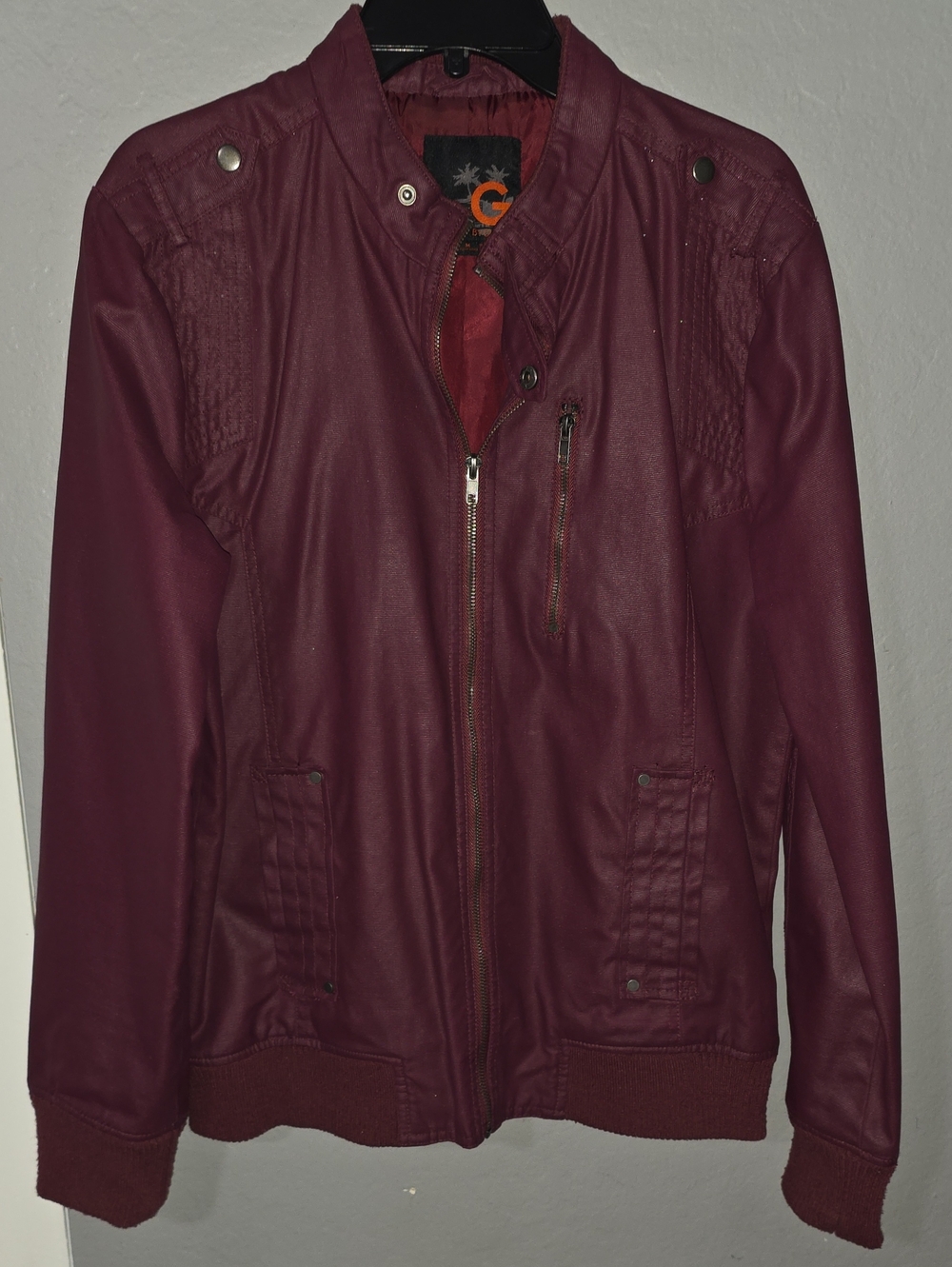 GUESS Men's Maroon Bomber Jacket